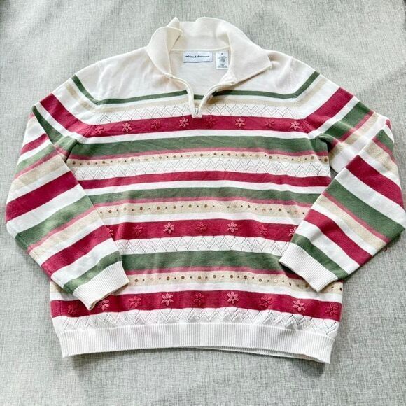 Vintage Alfred Dunner quarter zip knit pullover Women's Small sequin‎ stripe - Picture 1 of 8